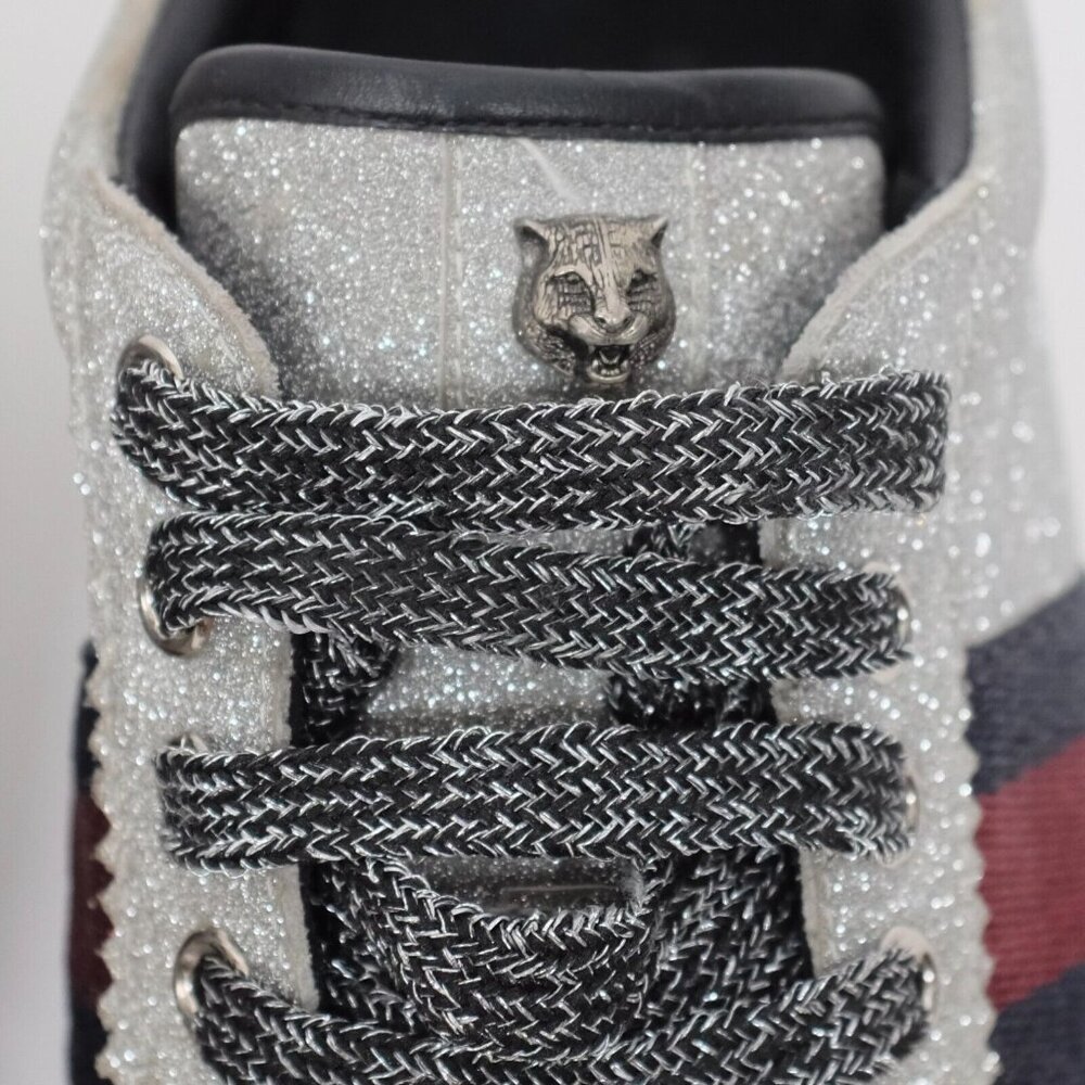 GUCCI ACE sneaker 9 US 9.5 silver glitter Web metallic studs - Picture 9 of 11